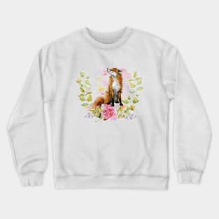 Fox And Hydrangea Flowers Crewneck Sweatshirt